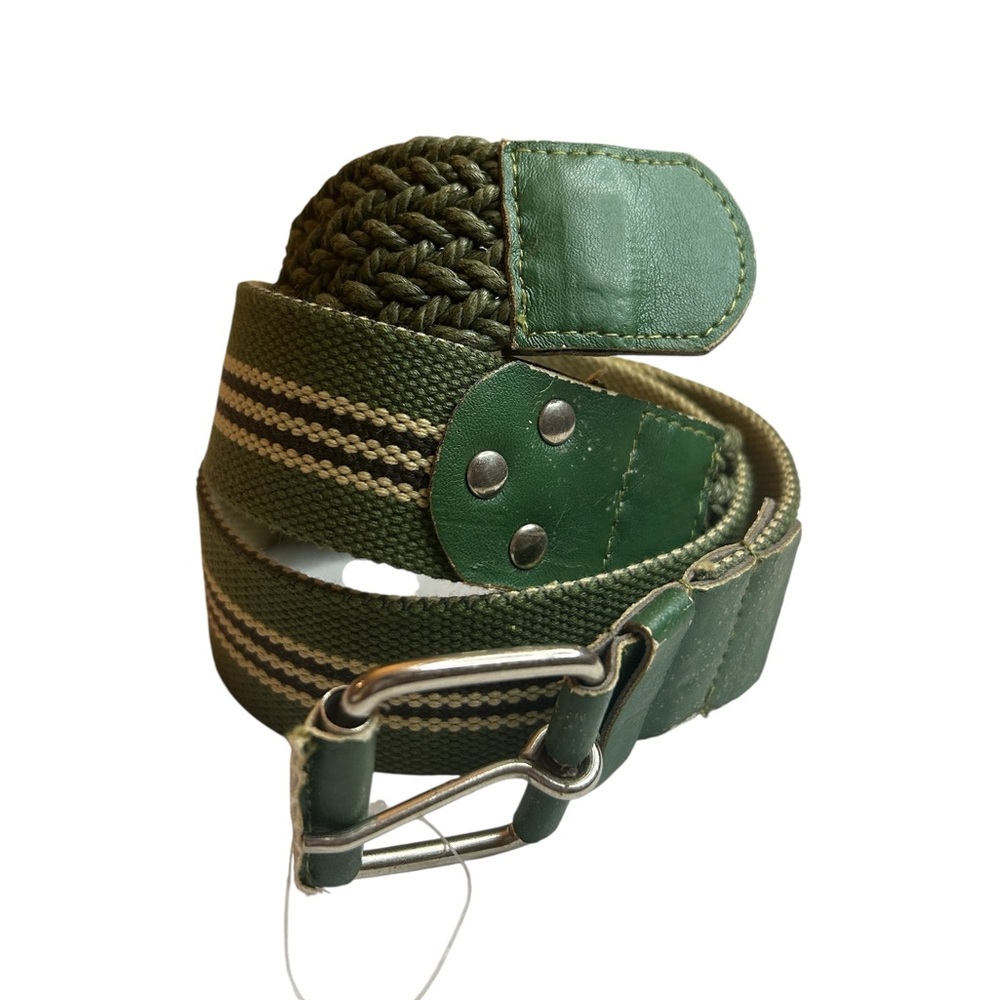 Retro Green and White Striped Woven Belt